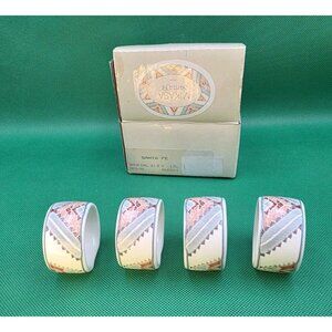 4 Mikasa Santa Fe Napkin Rings Pink Blue Box Arizona Native New Mexico Porcelain
